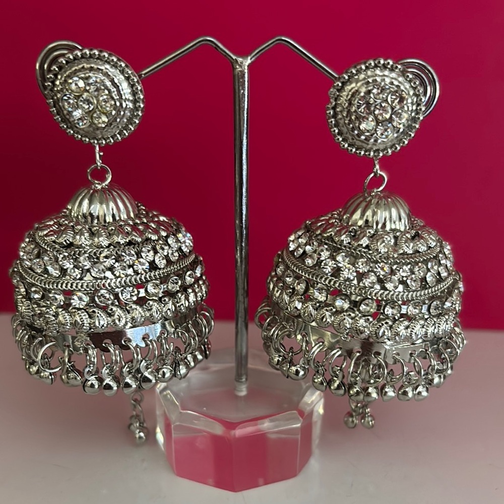 Elegant Silver Big Jhumka Earrings